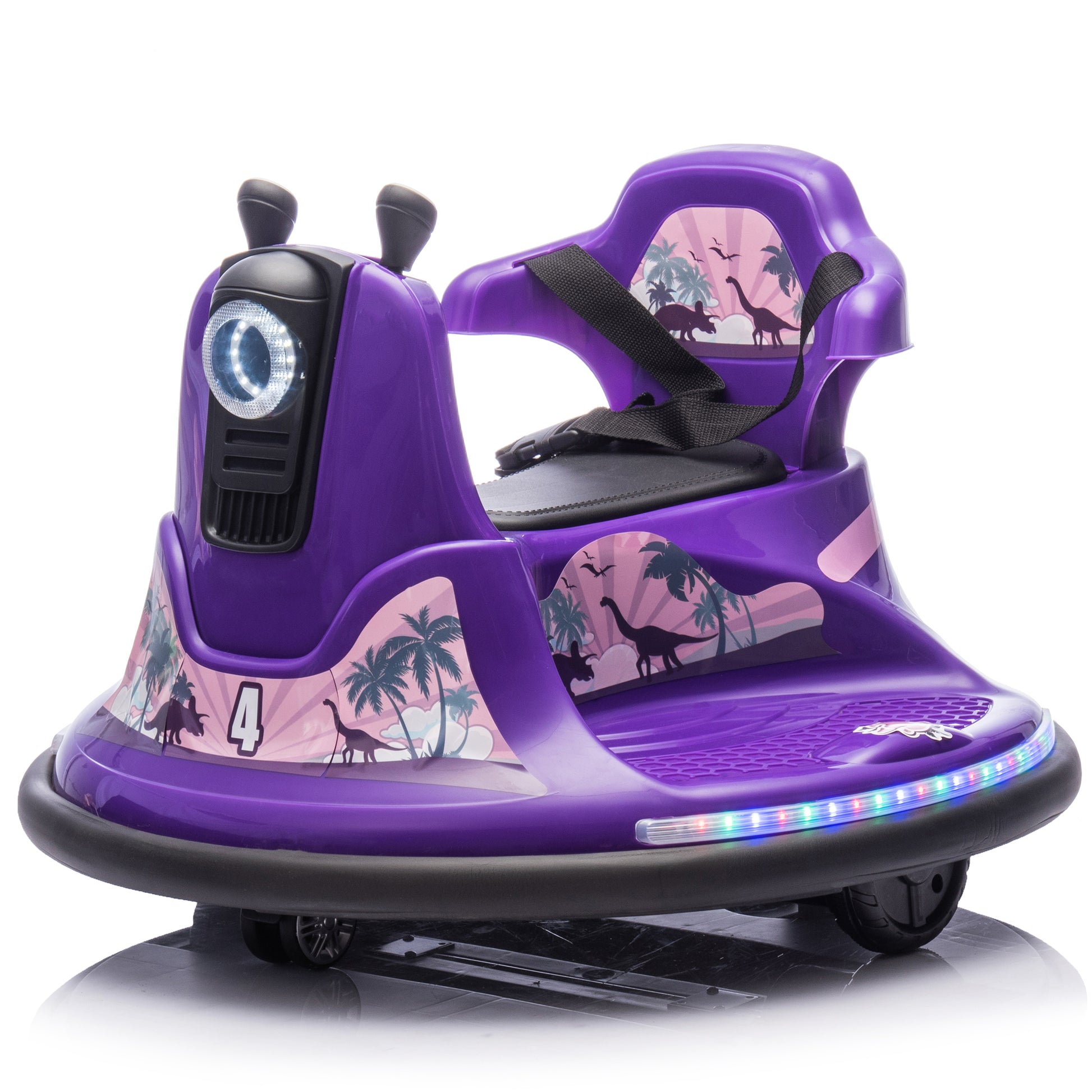12V Kids Ride On Bumper Car W Parents Control,Rotate 360 Degrees,Two Handed Switch For Direction Control,Bumper Strip,Light Belt,Mp3 Music,Bluetooth,Provide A Speed Of 0.75Mph For Kids Of 2 5 Purple