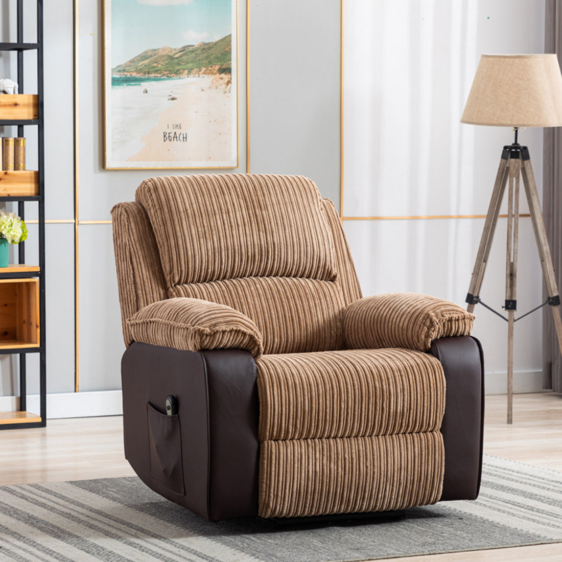 Brown Fabric Recliner Chair Backseat Brown Corduroy