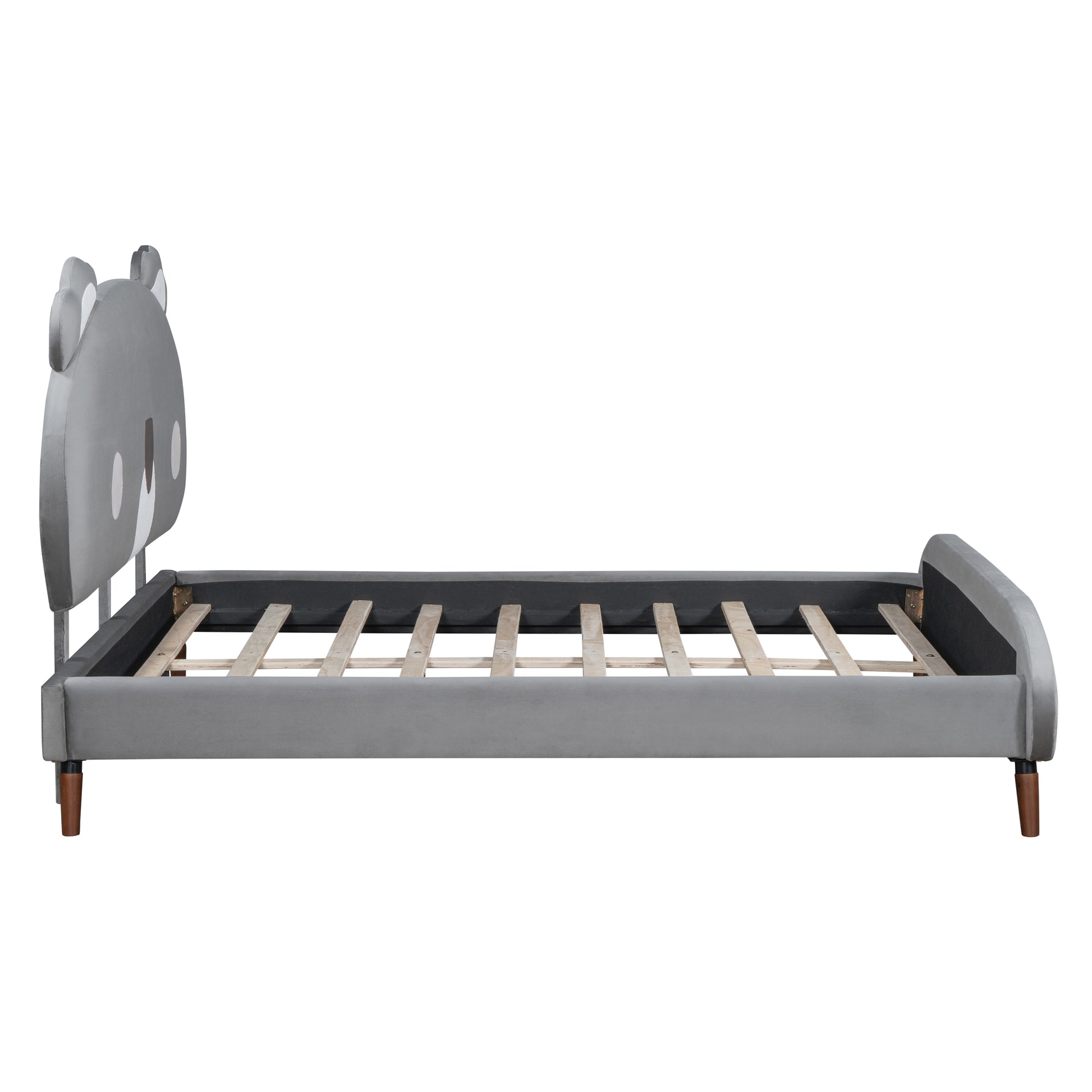 Full Size Upholstered Platform Bed With Koala Shaped Headboard, Gray Full Gray Velvet