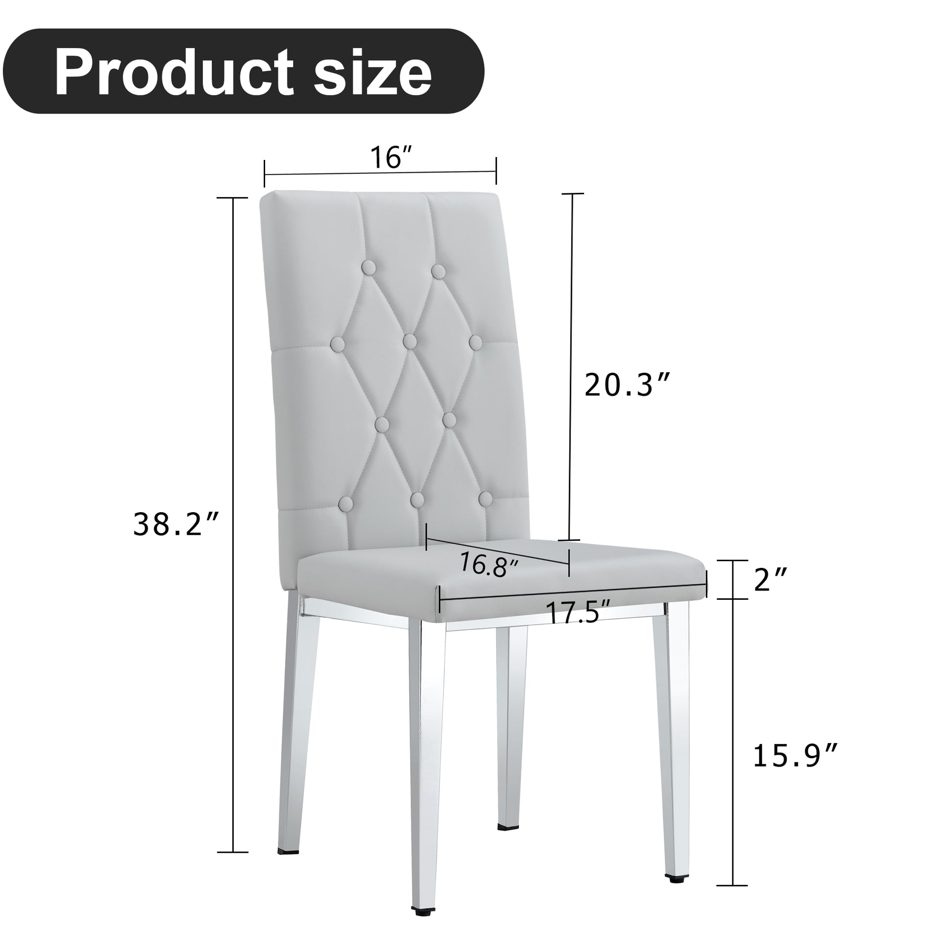 2 Piece Dining Chairs.Light Gray Provides A Modern Feel, While The Checkered Buckle Design Has A Traditional And Classic Touch. Suitable For Various Occasions Such As Kitchens,Conference Rooms, Etc. Light Gray Pu