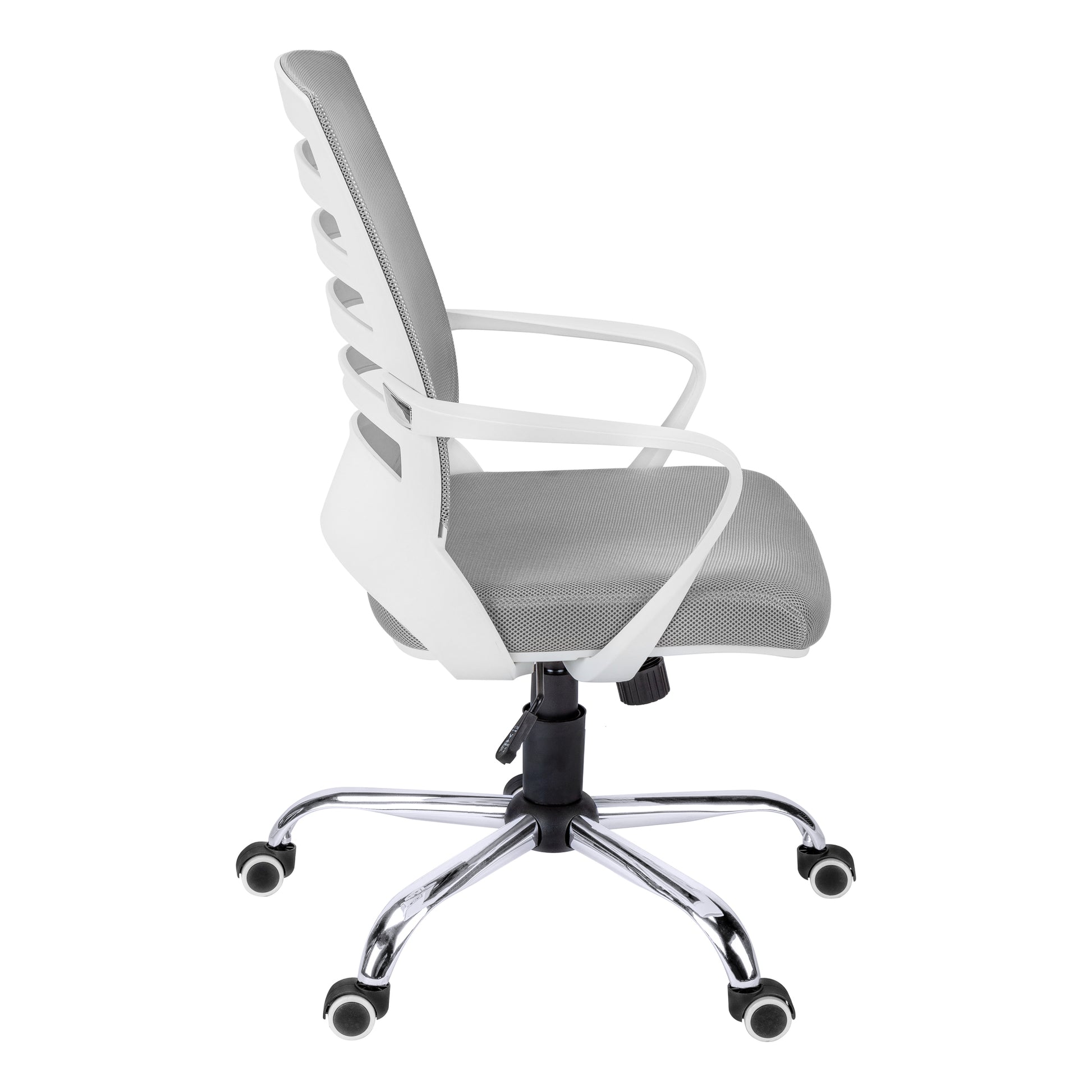 Office Chair, Adjustable Height, Swivel, Ergonomic, Armrests, Computer Desk, Work, Grey Mesh, Chrome Metal, Contemporary, Modern White Foam Polyester