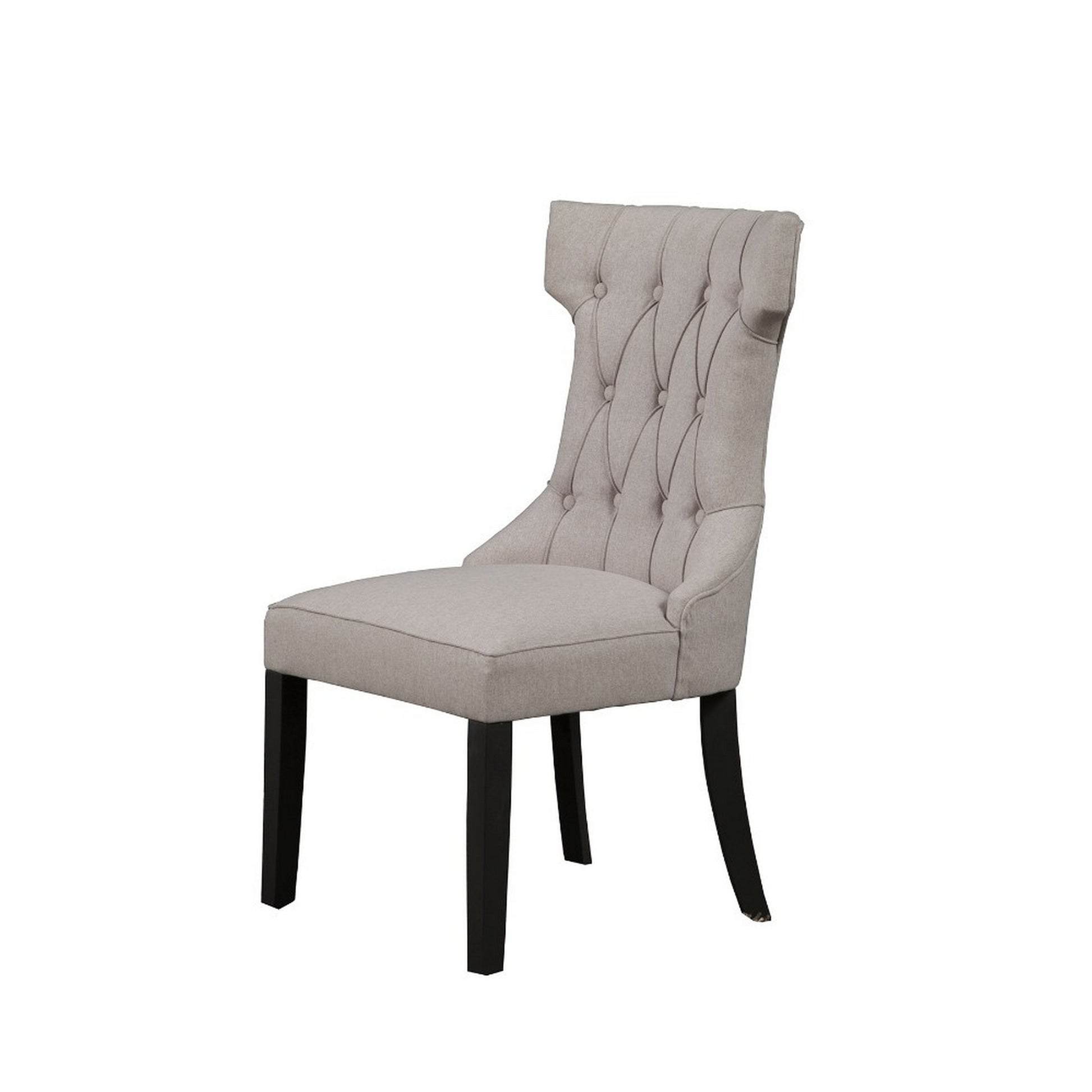 Upholstered Button Tufted Side Chairs With Wooden Base Set Of 2 Gray Gray Solid Wood