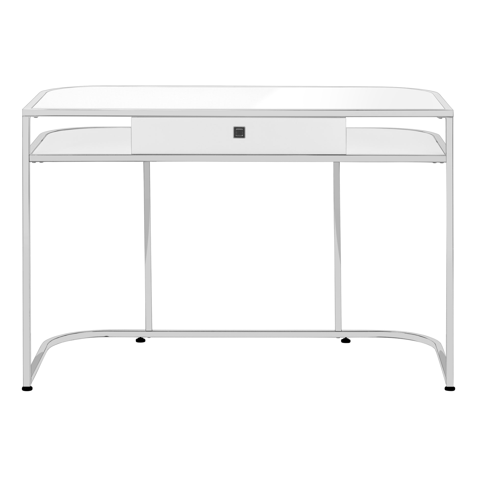 Computer Desk, Home Office, Laptop, Storage Drawers, 48"L, Work, White Laminate, Chrome Metal, Contemporary, Modern White Particle Board