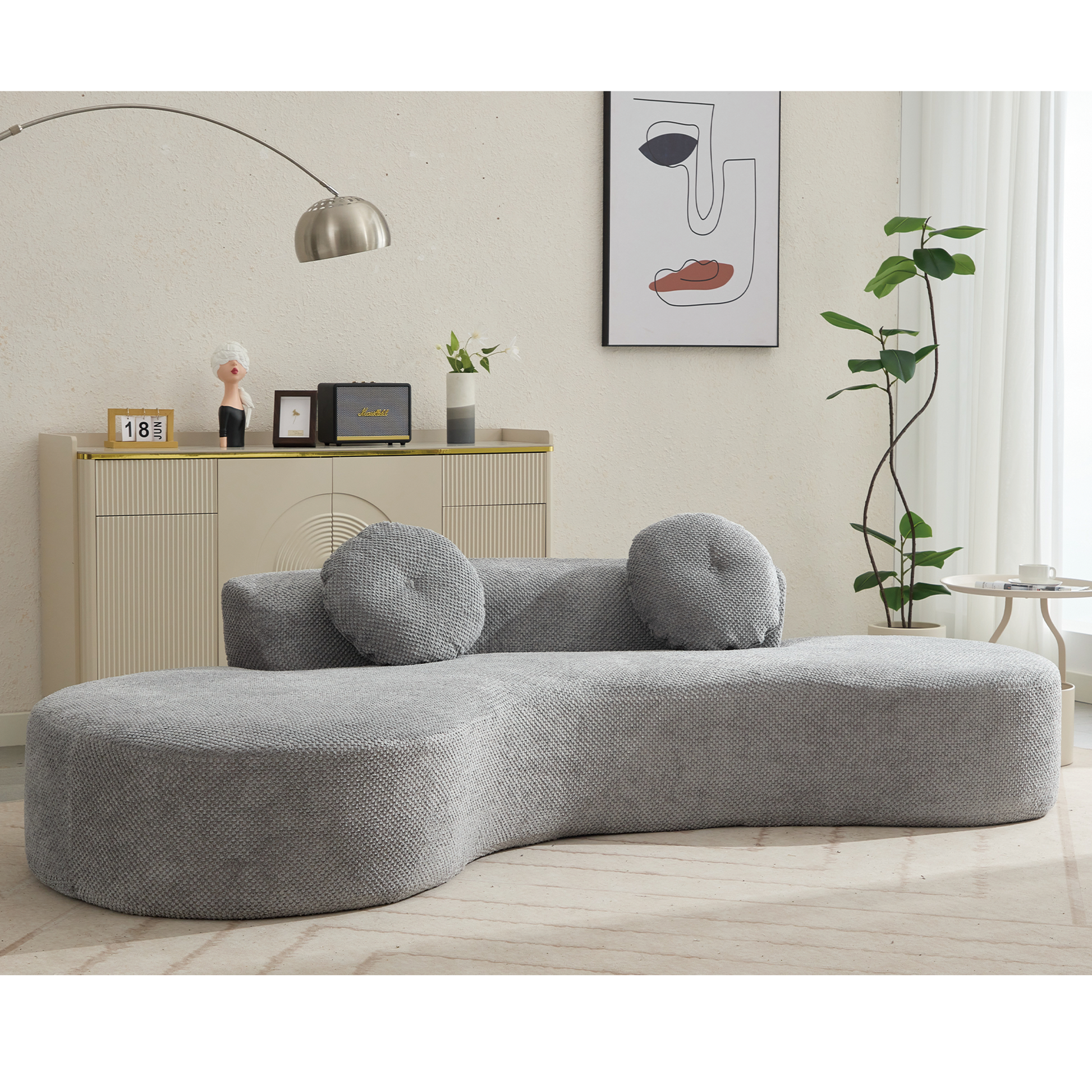 Arrived 105.5''Curved Sofa, Modern Minimalist Sofa, Cloud Couch Sofa 3 4 Seater Couch With 2 Pillows,Bedroom, No Assembly Required, Point Shaped Corduroy, Anti Wrinkle Gray Gray Polyester Primary Living Space Tight Back Soft Modern Foam Upholstered 3