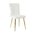 Modern White Teddy Wool Dining Chair, Upholstered Chair With Fabric Accent Side Chair With Gold Plated Metal Legs For Family Furniture Living Room, Bedroom, Kitchen, Dining Room Set Of 4 Metal White