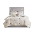 6 Piece Embroidered Cotton Reversible Comforter Set Ivory King Cal King King Ivory Polyester