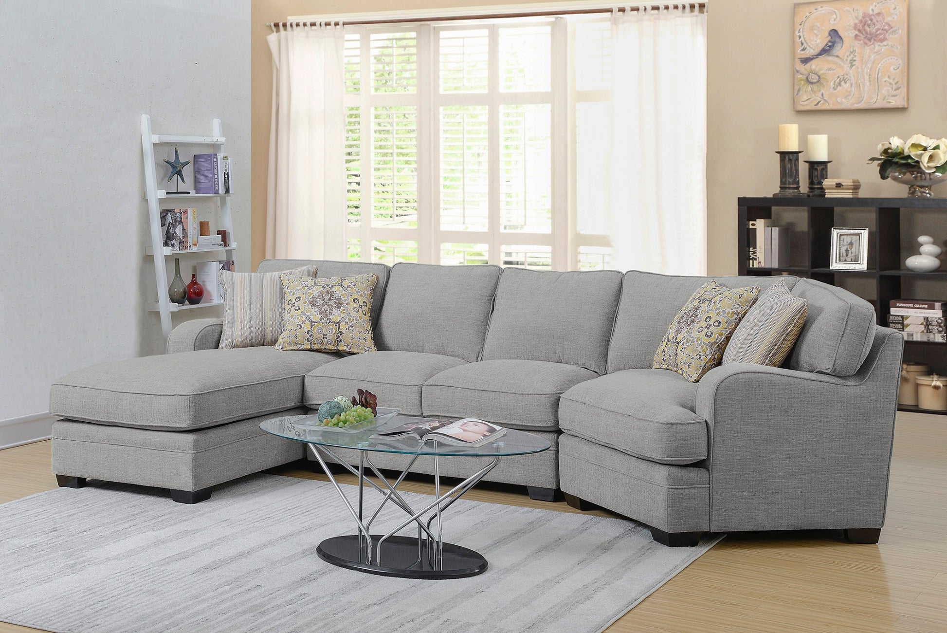 Berza Gray Left Side Facing Chaise Sectional Gray Foam Engineered Wood 4 Seat