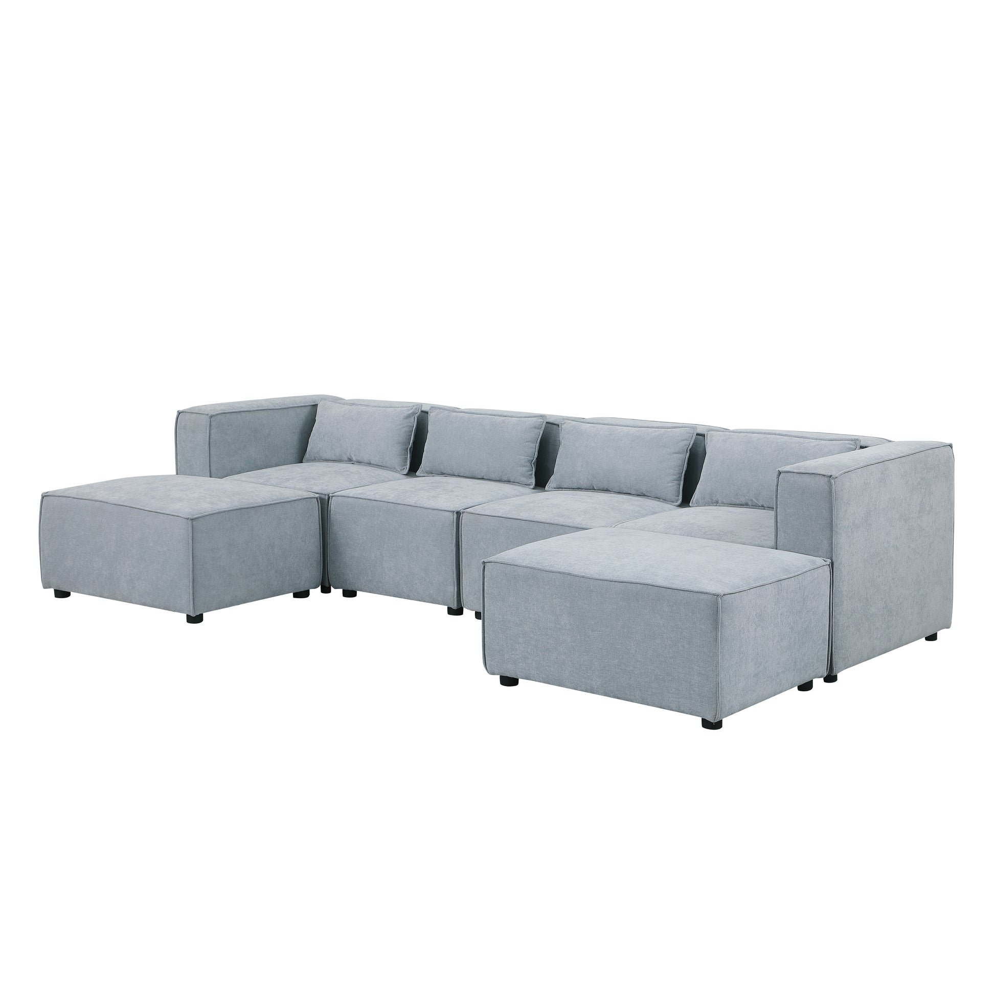 Modular Sofa Grayish Blue Chenille Fabric, Simple And Grand, The Seat And Back Is Very Soft. This Is Also A Knock Down Sofa Grayish Blue Chenille 6 Seat