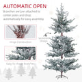 Homcom 7.5Ft Nordic Pine Artificial Christmas Tree With 1218 Snow Flocked Tips, Foldable Metal Stand, Easy Assembly, Hinged Xmas Tree For Home Office Holiday Green Plastic