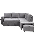 L Shaped Padded Modular Sofa With Storage Space, Usb Ports, And Cup Holders On The Armrests, Suitable For Living Rooms, Offices, And Apartments. Gray Wood Polyester 5 Seat