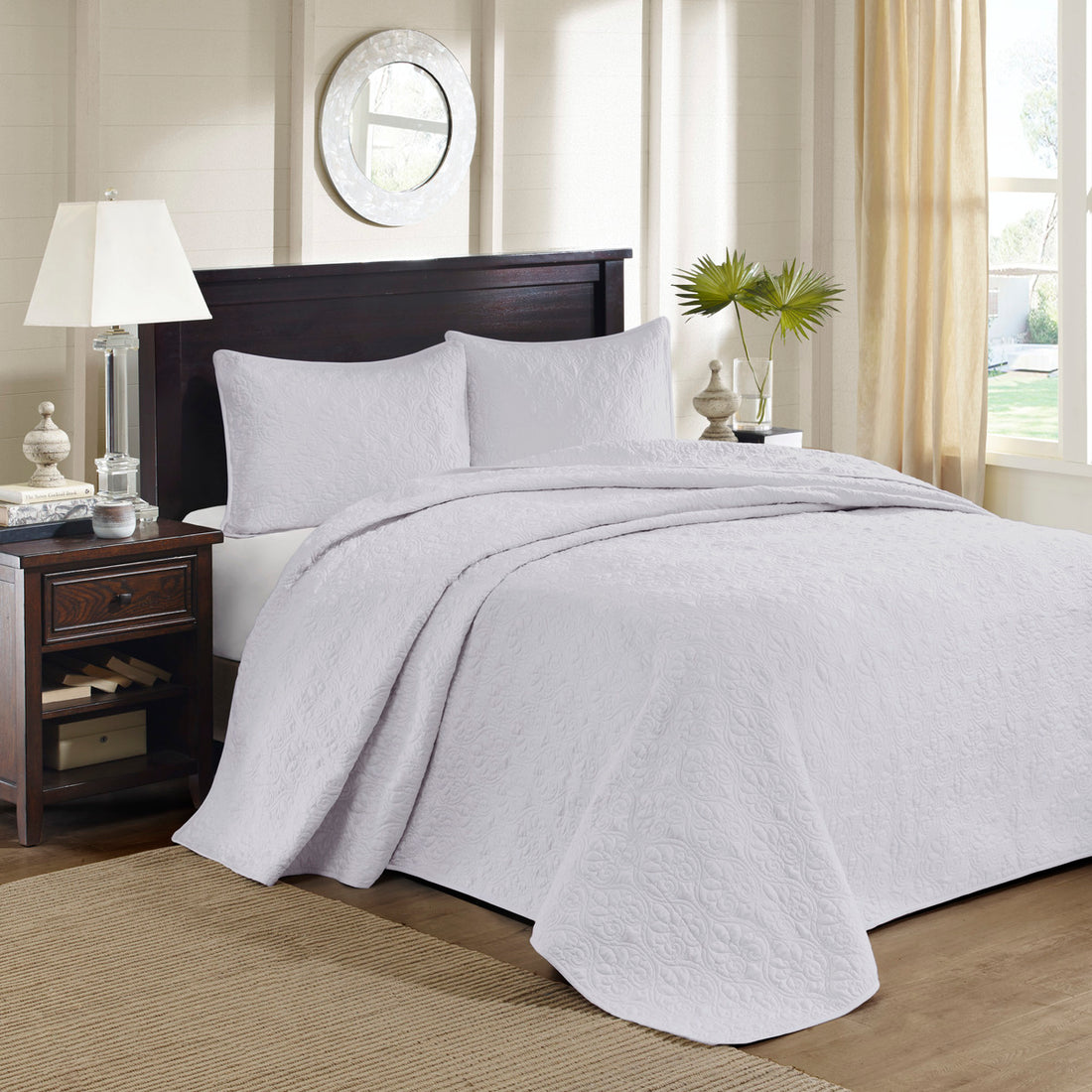 Reversible Bedspread Set White Full White Cotton