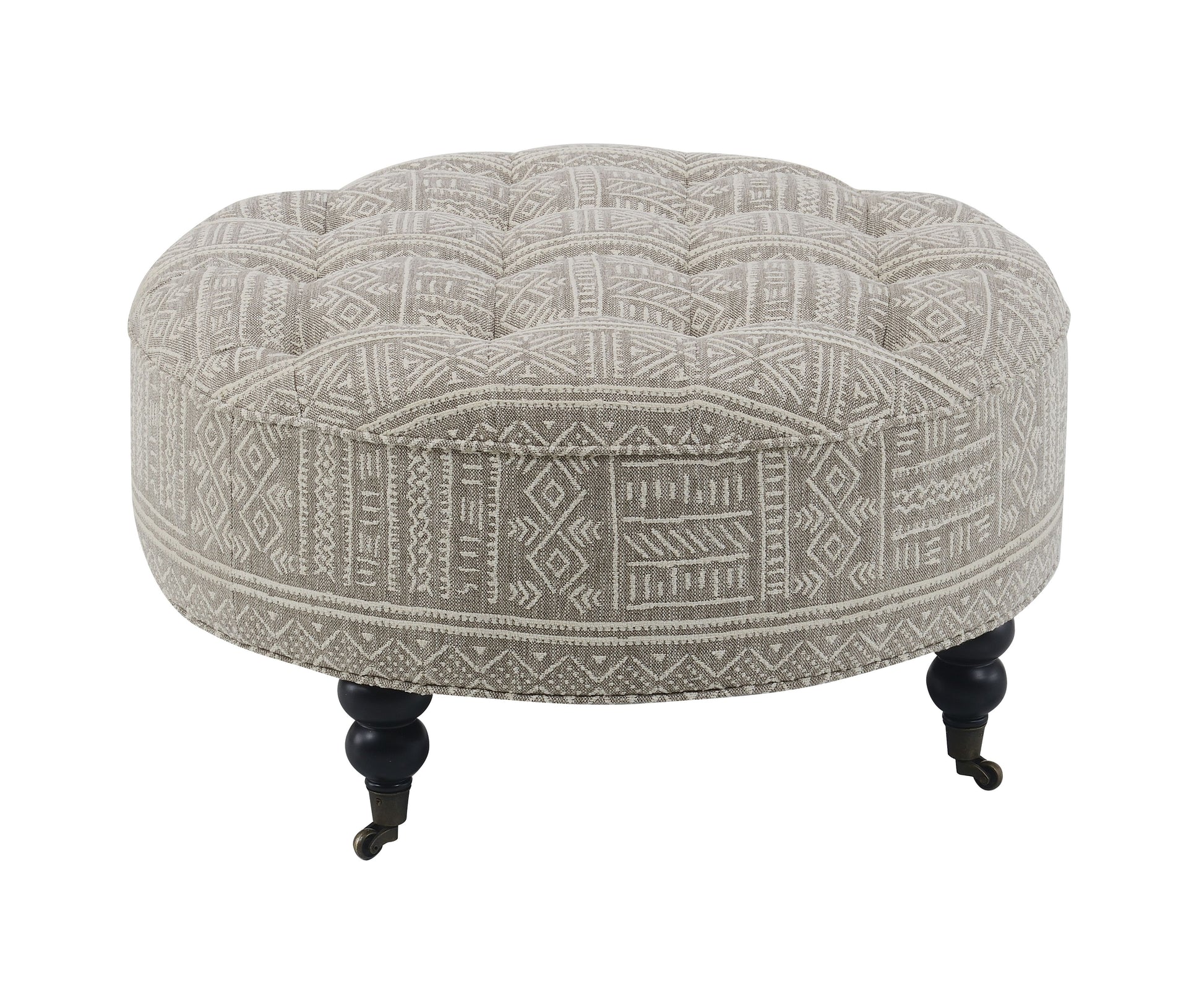 Grey Ottoman With Casters Grey Wood Primary Living Space Backless Pattern Grey Round Armless Fabric Metal