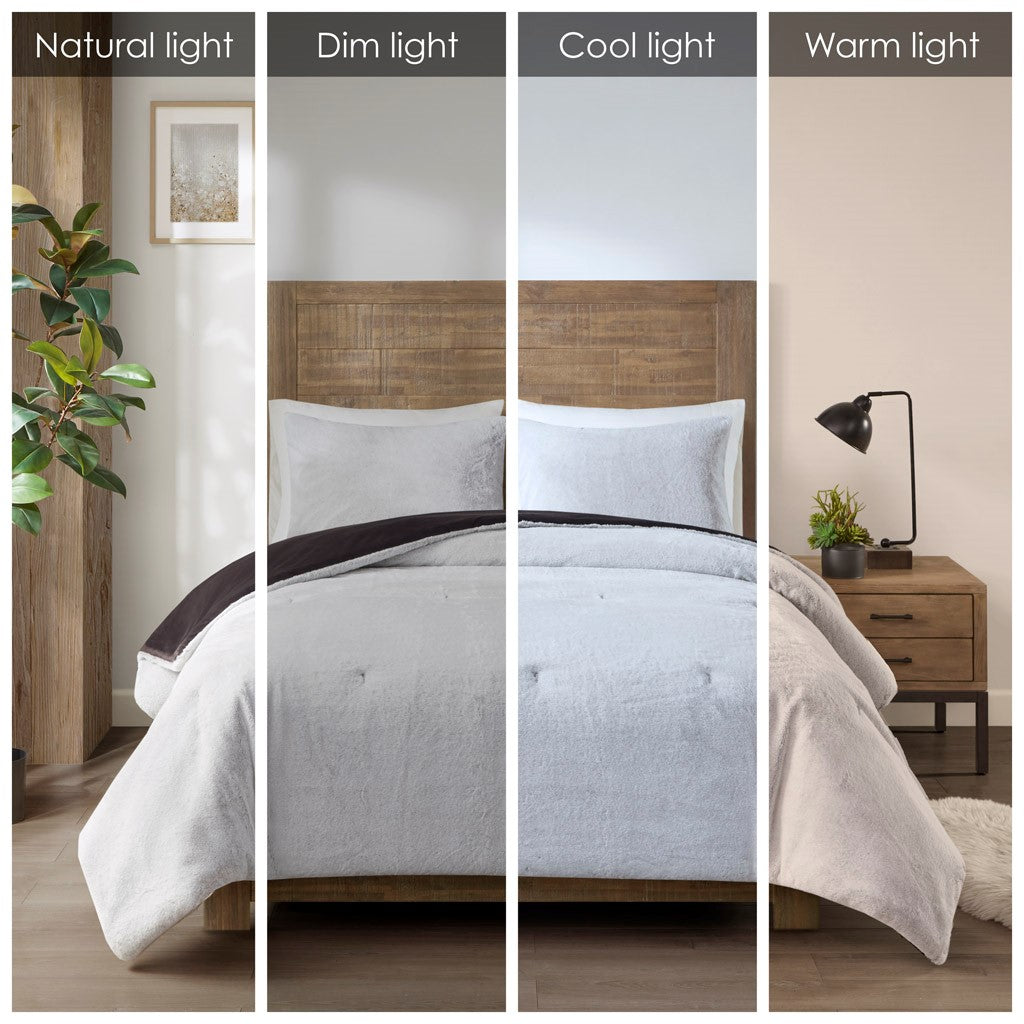 Faux Fur To Mink Down Alternative Comforter Set Queen Ivory Polyester