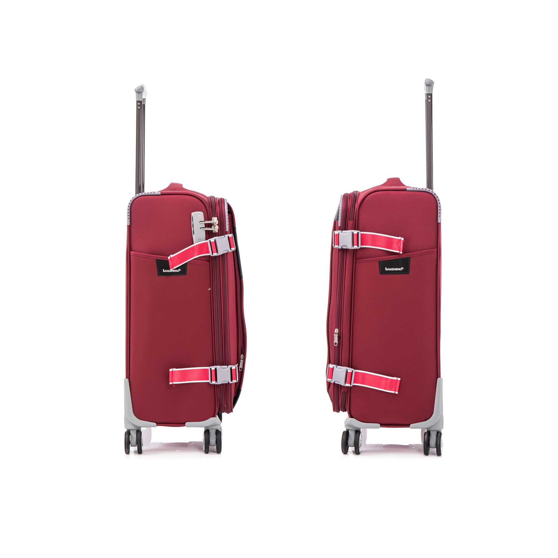 Softside Upright Luggage Set Expandable, Lightweight,4 Piece 20 24 28 32 Claret Red Fabric