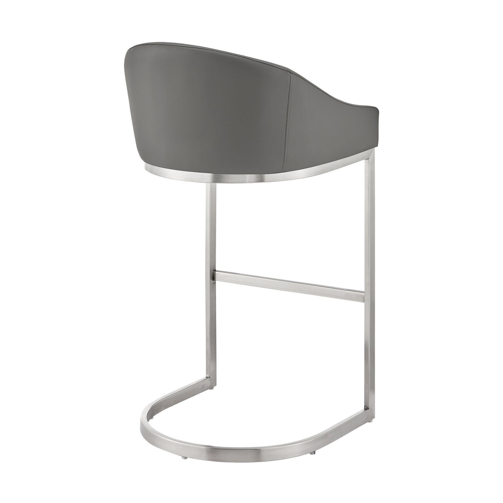 Lina 28 Inch Bar Stool Chair, Metal Cantilever Base, Gray Faux Leather Gray Fabric Metal