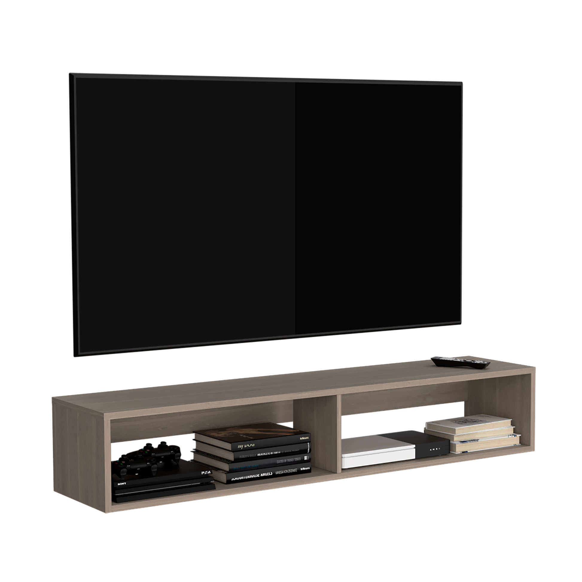 Warrior 59" Floating Tv Stand With Two Open Shelves, Media Compartments And Cable Management Light Gray Light Gray Primary Living Space 50 59 Inches 50 59 Inches Modern 60 Inches Particle Board