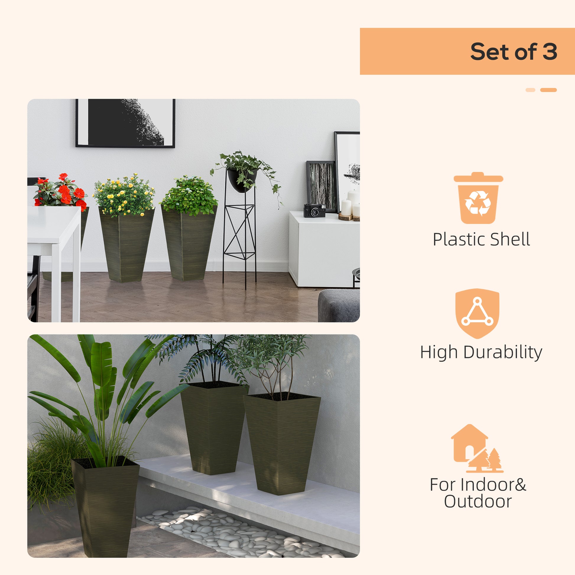 amazon plant pots plastic Outsunny 28" Tall Outdoor Planters, Set Of 3 Large Taper Planters With