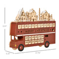 Homcom Christmas Advent Calendar, Light Up Table Xmas Wooden Bus Holiday Decoration With Countdown Drawer, Santa Claus Street House, For Kids And Adults Red Plywood