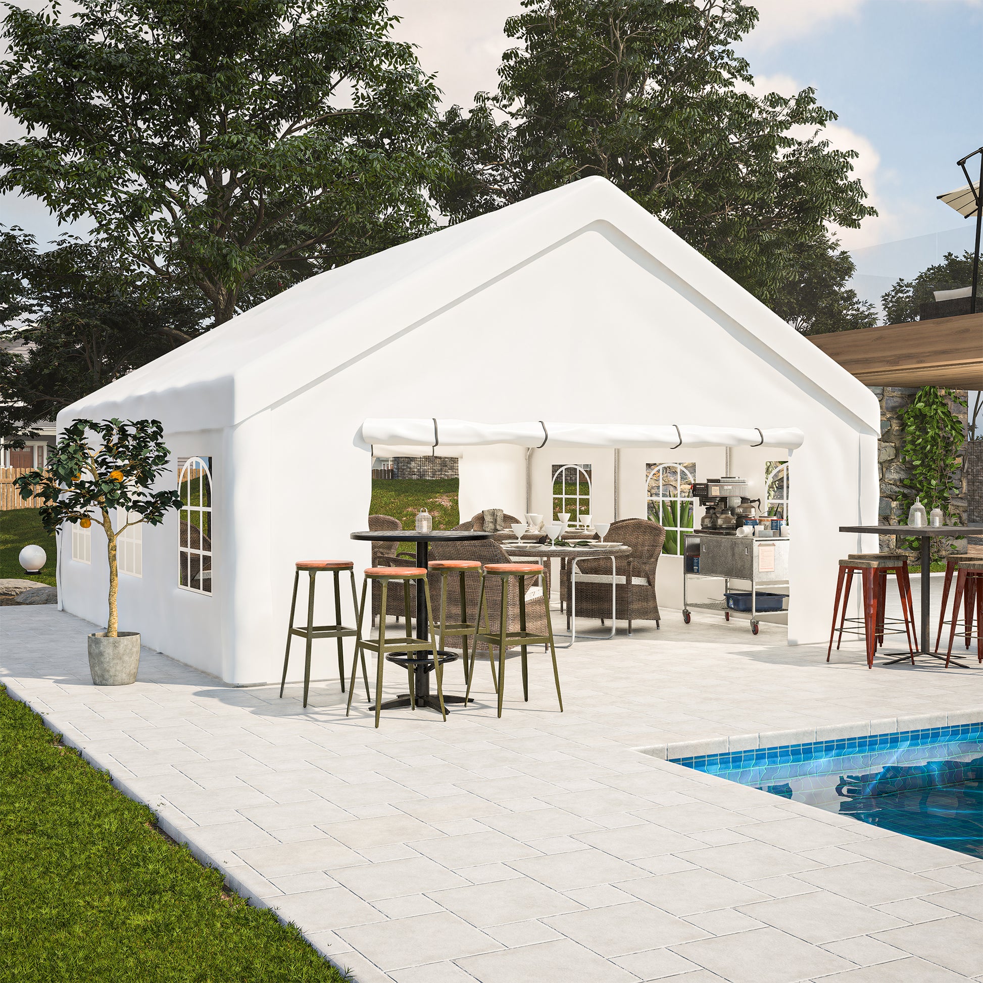 20X20Ft Party Tent Heavy Duty, Large Wedding Event Shelters With 2 Storage Bags & Removable Sidewalls, Outdoor Canopy Gazebo Commercial Tents For