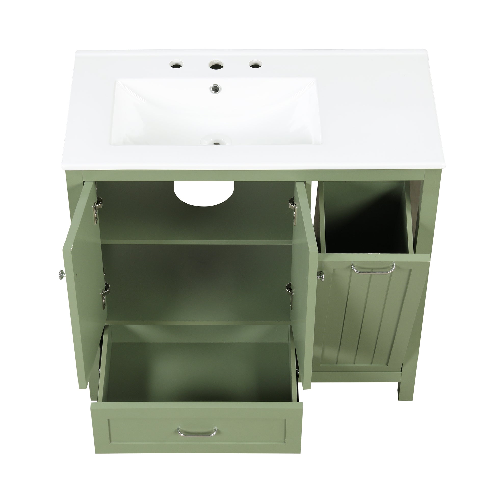 36" Bathroom Vanity With Sink, One Cabinet With Two Doors And One Big Drawer And One Flip Drawer, Solid Wood And Mdf Board, Green Green Solid Wood Mdf