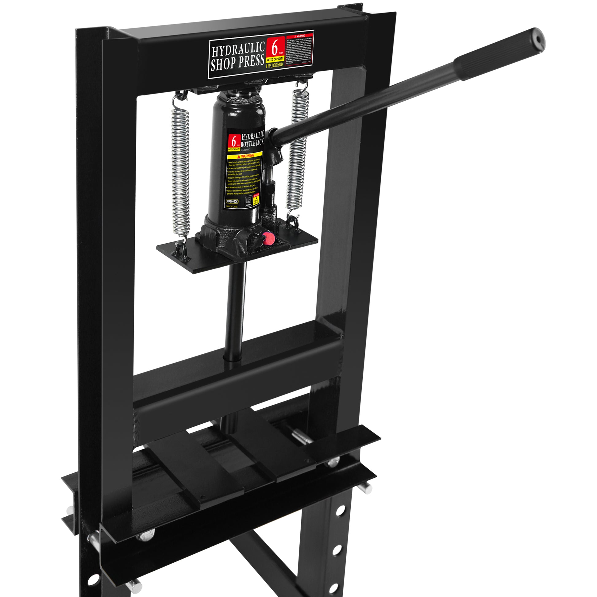 Hydraulic 6 Ton H Frame Garage Floor Adjustable Shop Press With Plates, 6T, Black Black Steel
