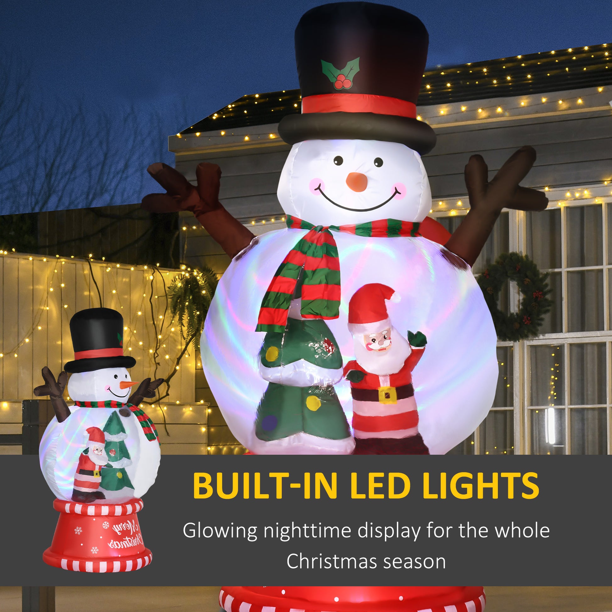 Outsunny 8Ft Christmas Inflatables Outdoor Decorations Snowman With Rotating Colorful Light, Blow Up Led Yard Display Christmas Decor For Lawn Garden White Polyester