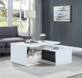 White And Black High Gloss Coffee Table With Swivel Top White Black Primary Living Space Contemporary Drawers Rectangular Wood Metal