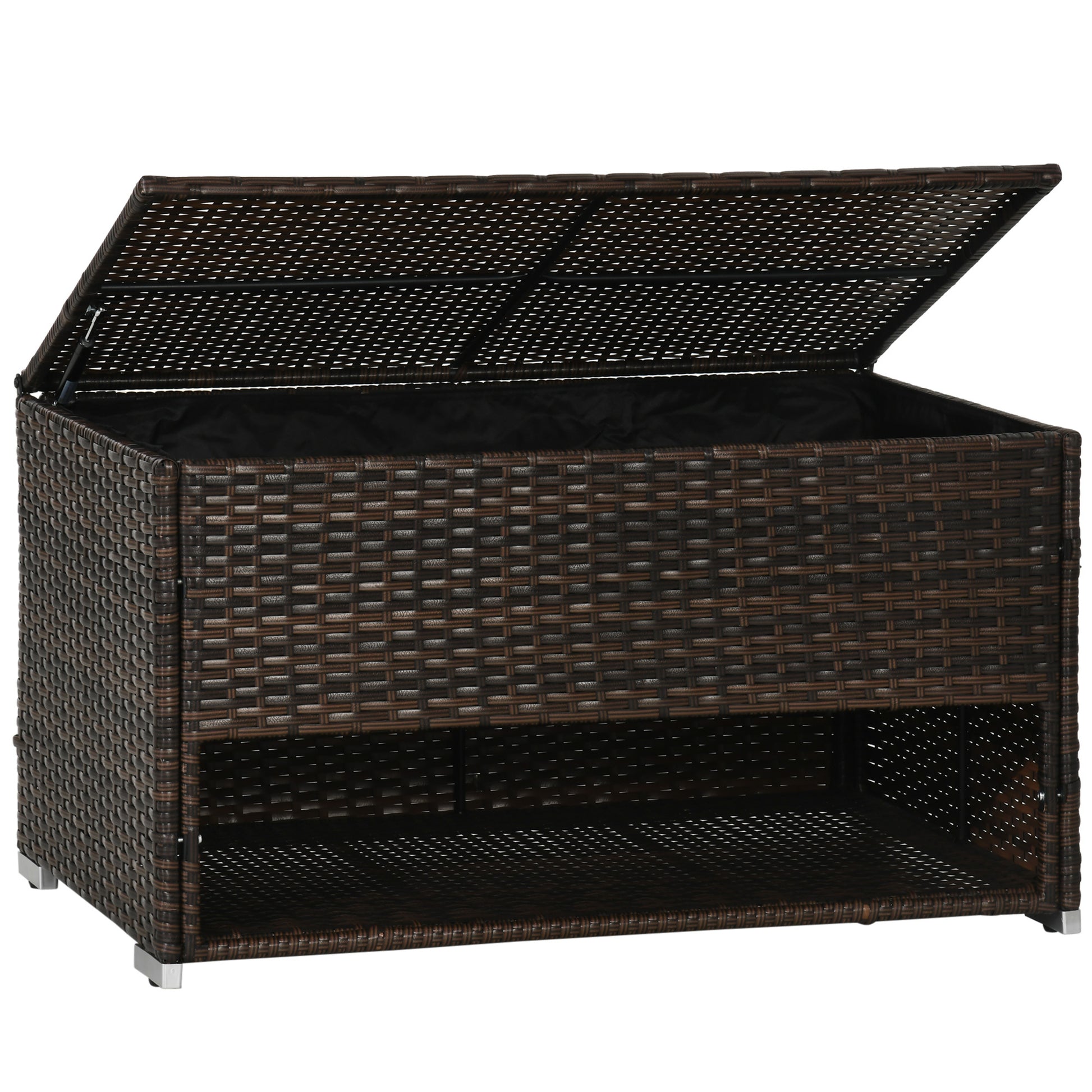 Outsunny Outdoor Deck Box & Shoe Storage, Pe Rattan Wicker Towel Rack With Liner For Indoor, Outdoor, Patio Furniture Cushions, Pool, Toys, Garden Tools, Brown Brown Steel