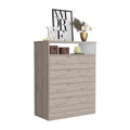 Four Drawer Dresser, Superior Top, One Open Shelf, Light Gray White Multicolor Solid Wood Mdf Engineered Wood