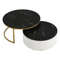 Modern Round Nesting Coffee Table Fluted With Drawer In Black & Gold In 31.5'' Golden Black Drawers Coffee & End Tables Glossy Round Metal Mdf Pedestal