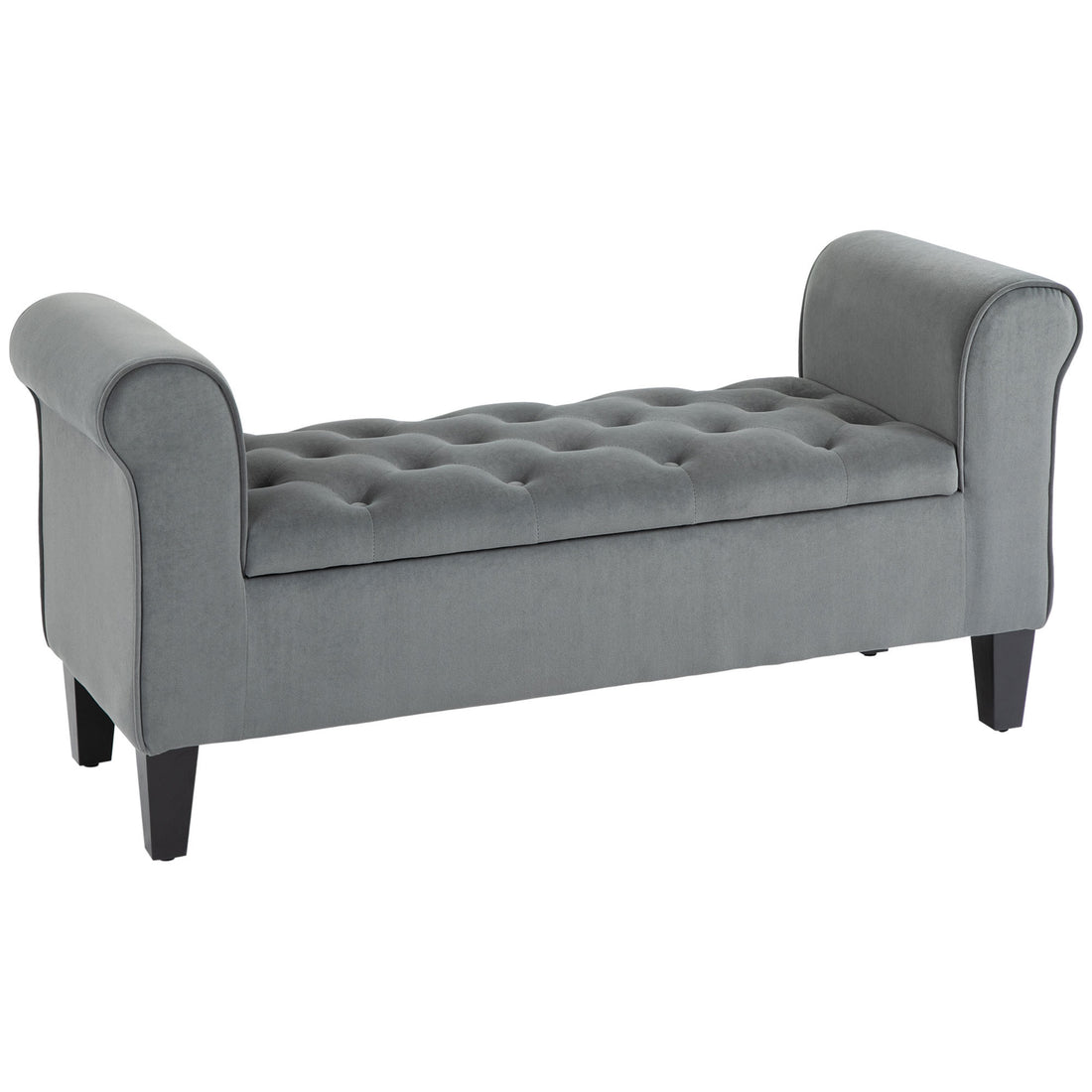 Homcom Button Tufted Storage Ottoman Bench, Upholstered Bench With Rolled Armrests For Living Room Or Hallway, Gray Grey Polyester