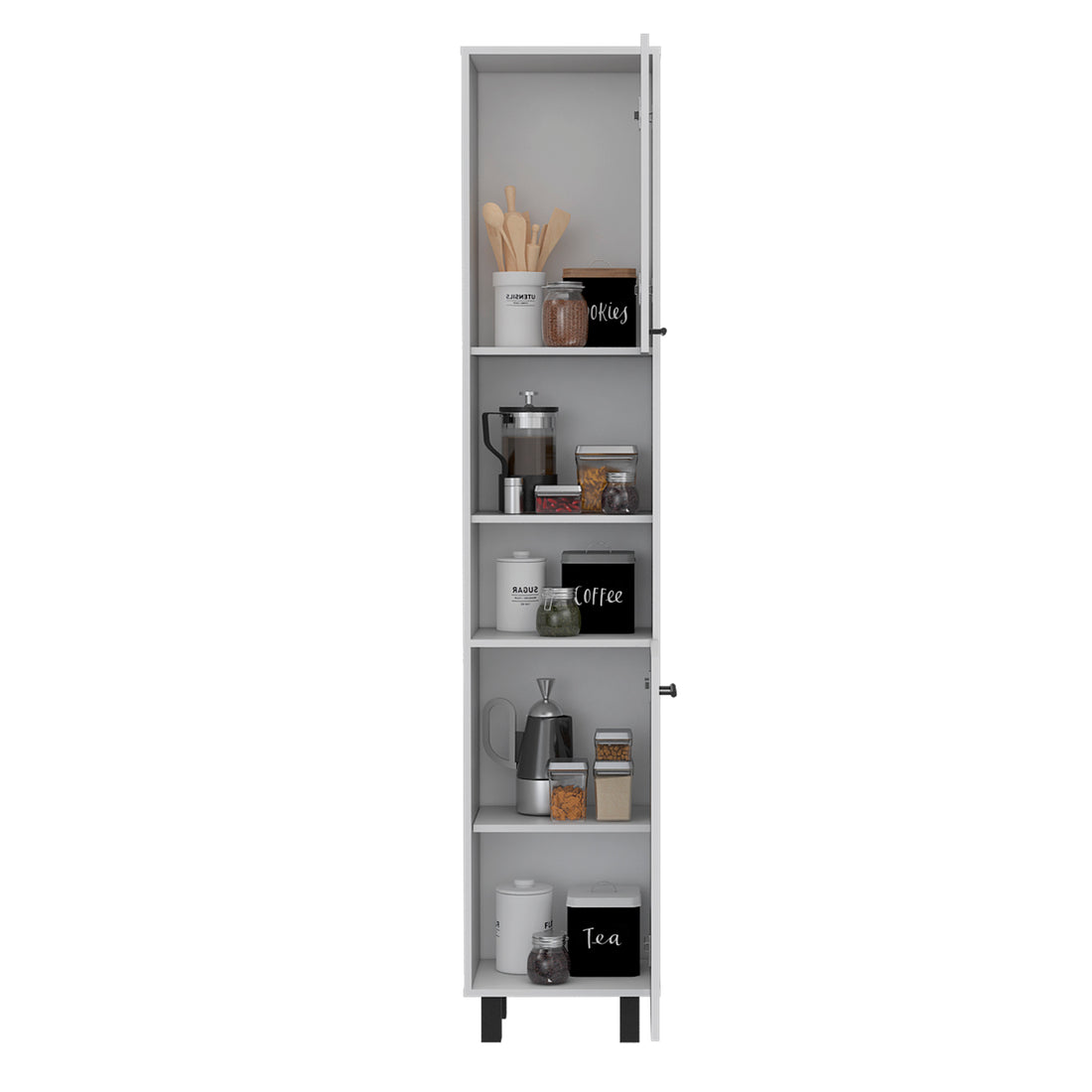 Hobart Pantry, Four Legs, Three Interior Shelves, Two Shelves, Two Cabinets White White Kitchen Modern Particle Board Particle Board