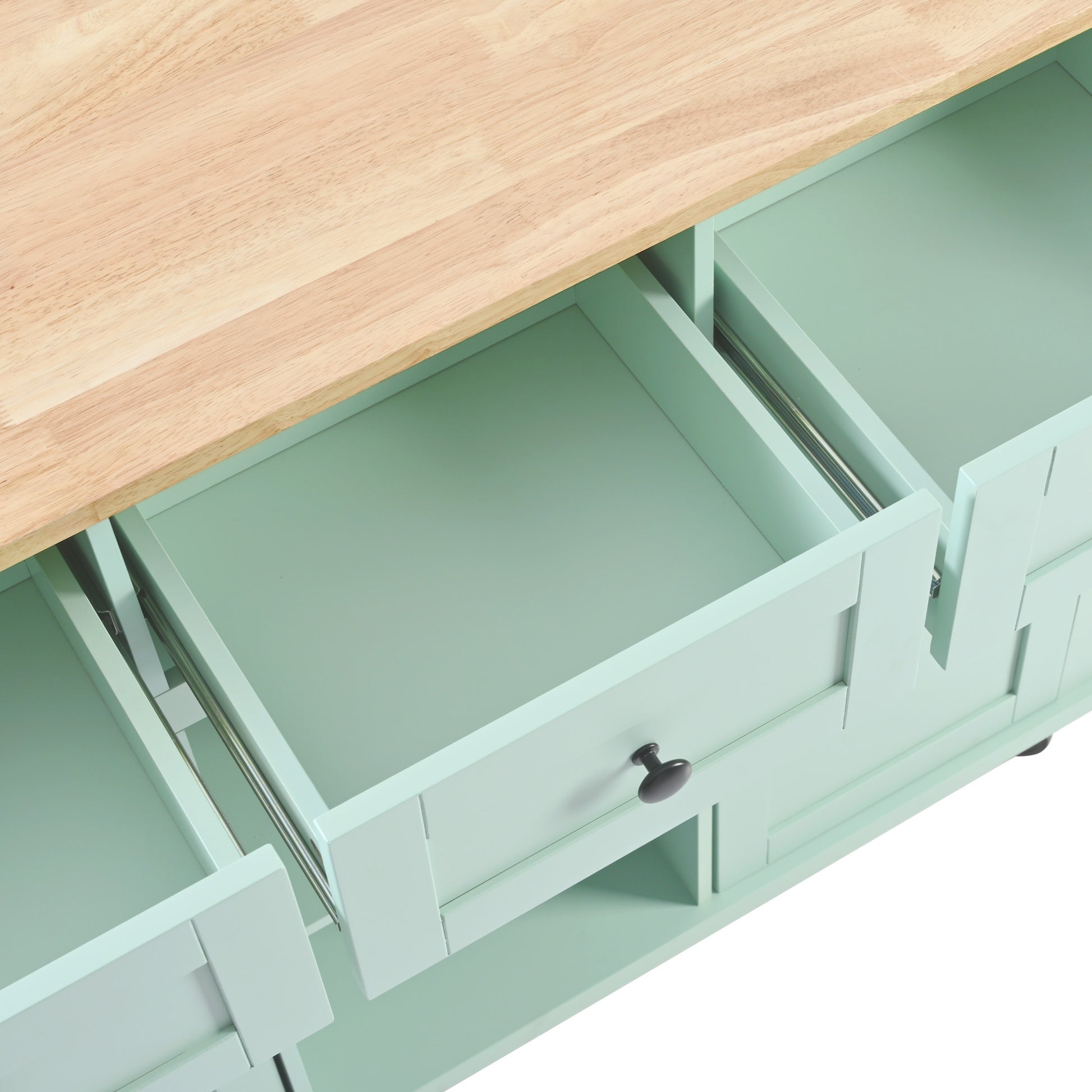 Kitchen Cart With Rubber Wood Drop Leaf Countertop ,Cabinet Door Internal Storage Racks,Kitchen Island On 5 Wheels With Storage Cabinet And 3 Drawers For Dinning Room, Mint Green Mint Green Kitchen American Design,American Traditional,Antique Rectangular