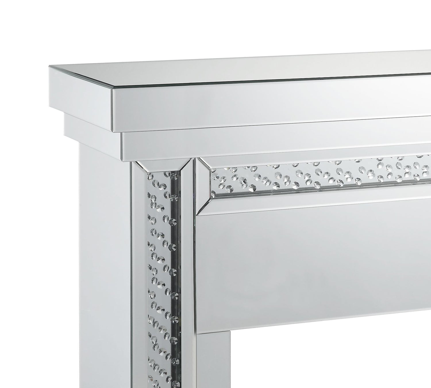 Wood And Mirror Electric Fireplace With Embedded Faux Crystals, Clear Clear Engineered Wood