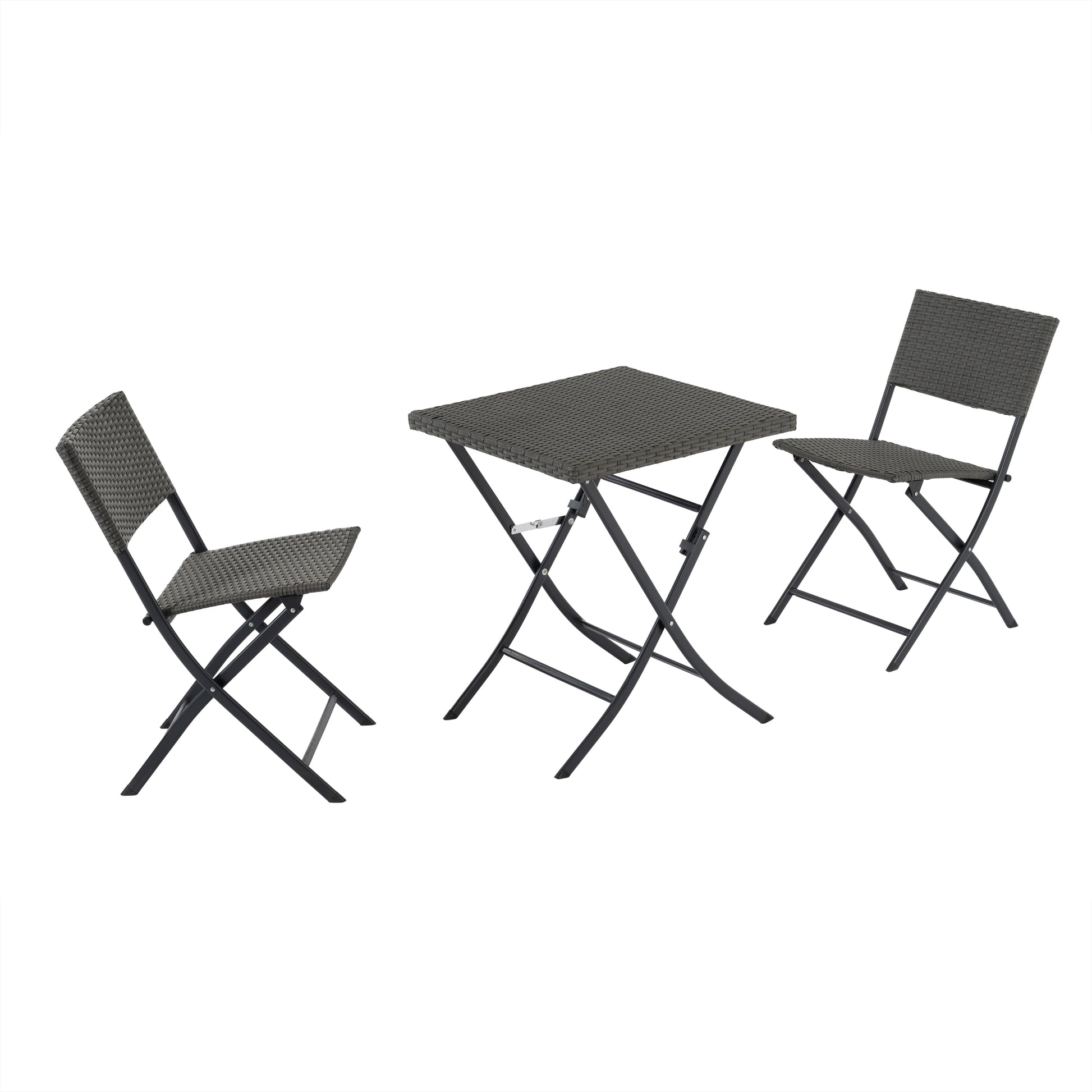Rattan Patio Bistro Set, 3 Piece Foldable Outdoor Patio Furniture Sets, With Folding Table And Two Chairs, For Garden, Backyard, Pool, Lawn, Porch, Balcony, All Weather Rattan Style Gray Pe Rattan