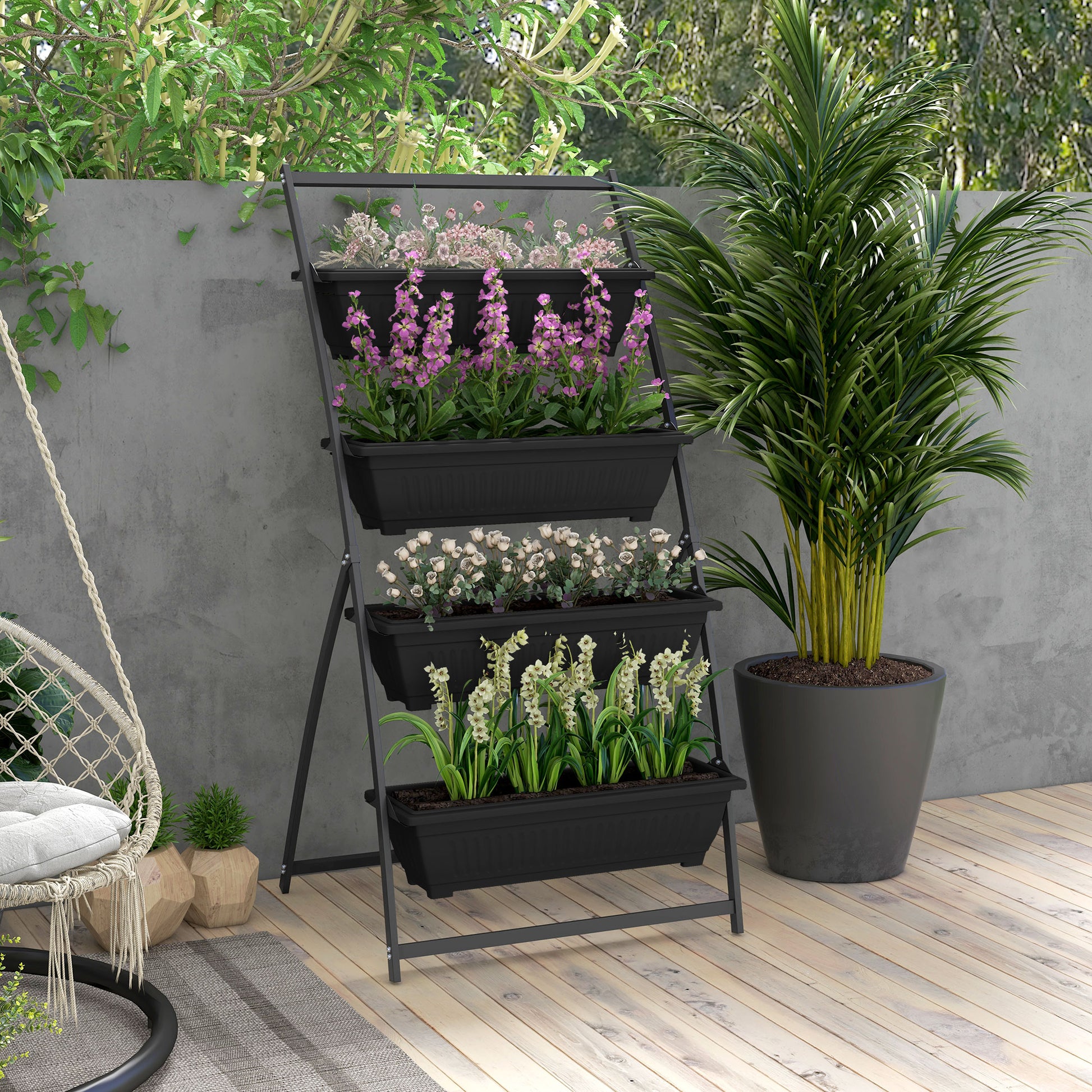 outdoor plastic plant stand Outsunny Raised Garden Bed, 4 Tier Vertical Garden Planter Set, 4 Outd