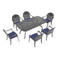 Cushions In Random Colors 7 Piece Set Of Cast Aluminum Patio Furniture With Cushions Yes Black Seats 6 Rust Resistant Frame Water Resistant Cushion Garden & Outdoor Aluminium