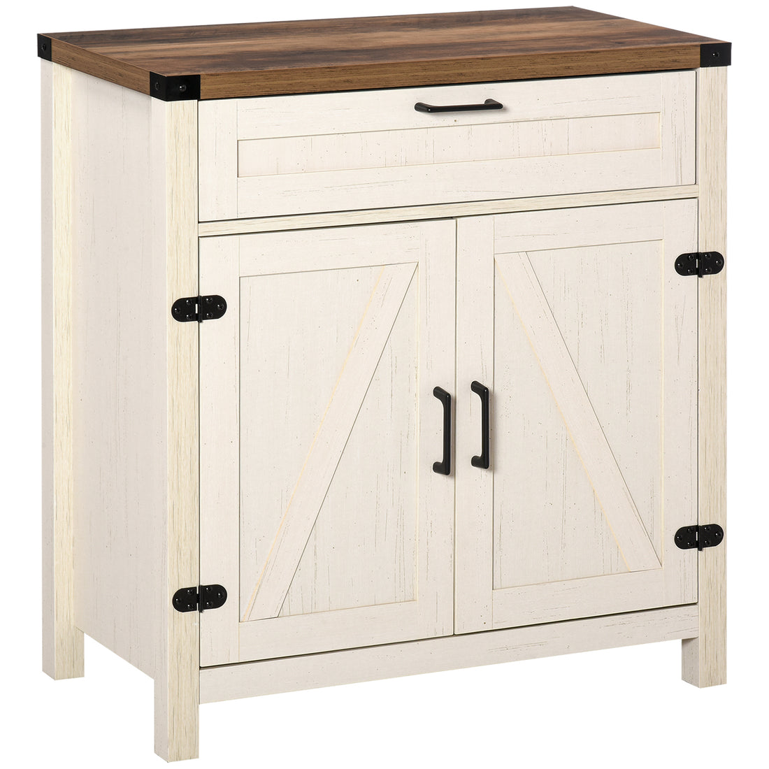 Homcom Farmhouse Sideboard Buffet Cabinet, Rustic 2 Barn Doors Kitchen Cabinet, Accent Cabinet With Storage For Living Room, White White Particle Board