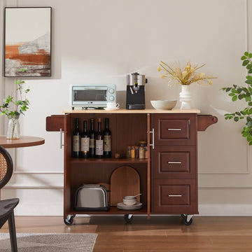 Mobile Kitchen Island Cart With 3 Drawers - Brown