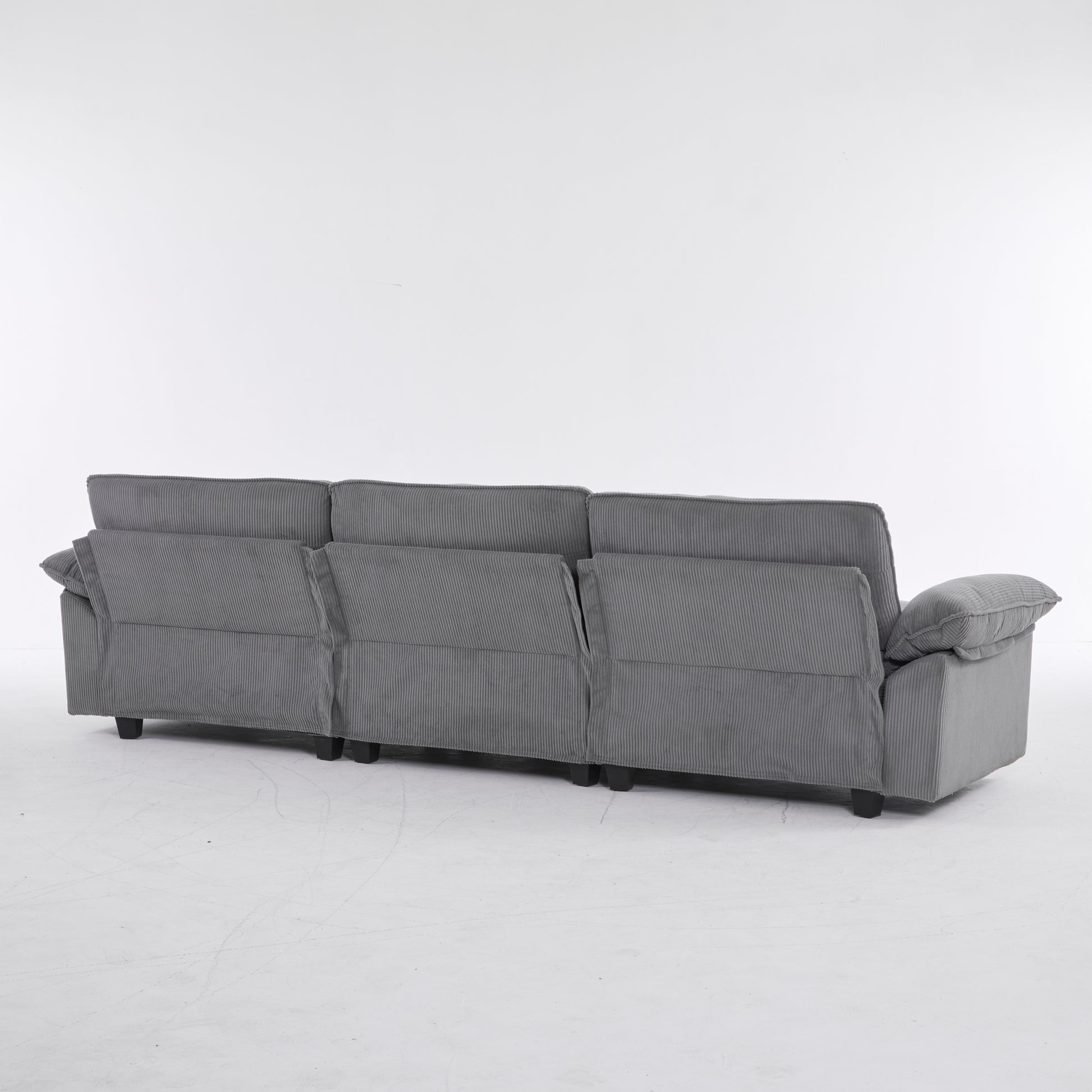 Modular Sectional Sofa With Movable Ottoman,L Shaped Corduroy Fabric Couch With High Supportive & Soft Sponges And Removable Ottoman, Sleeper Comfy Upholstered Furniture For Living Room Grey Grey