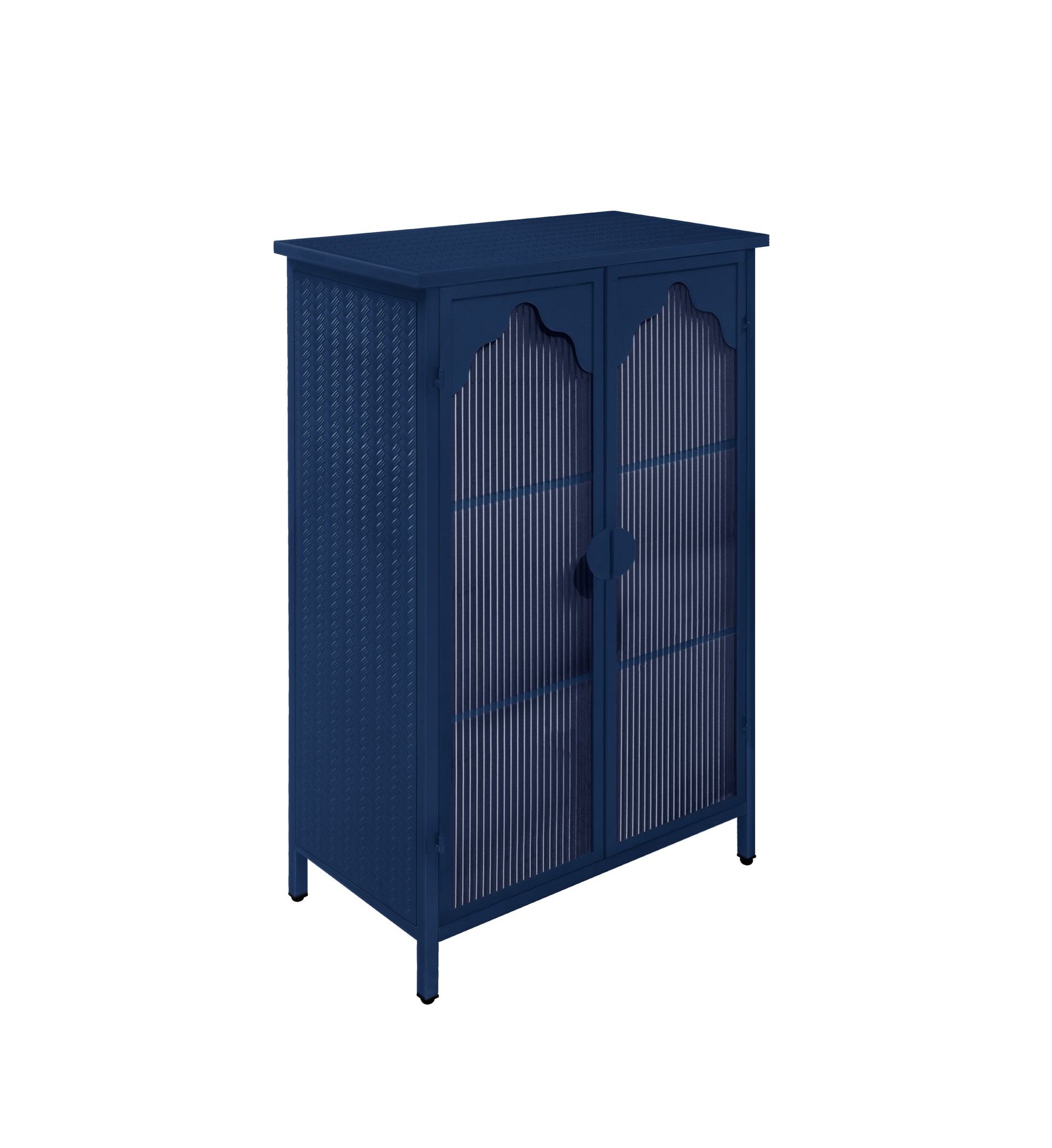 2 Doors Metal Storage Cabinet,Display Cabinet With Glass Doors,Metal Kitchen Sideboard Buffet Cabinet,Glass Storage Cabinet For Dining Room,Living Room,Bedroom Dark Blue Modern Iron