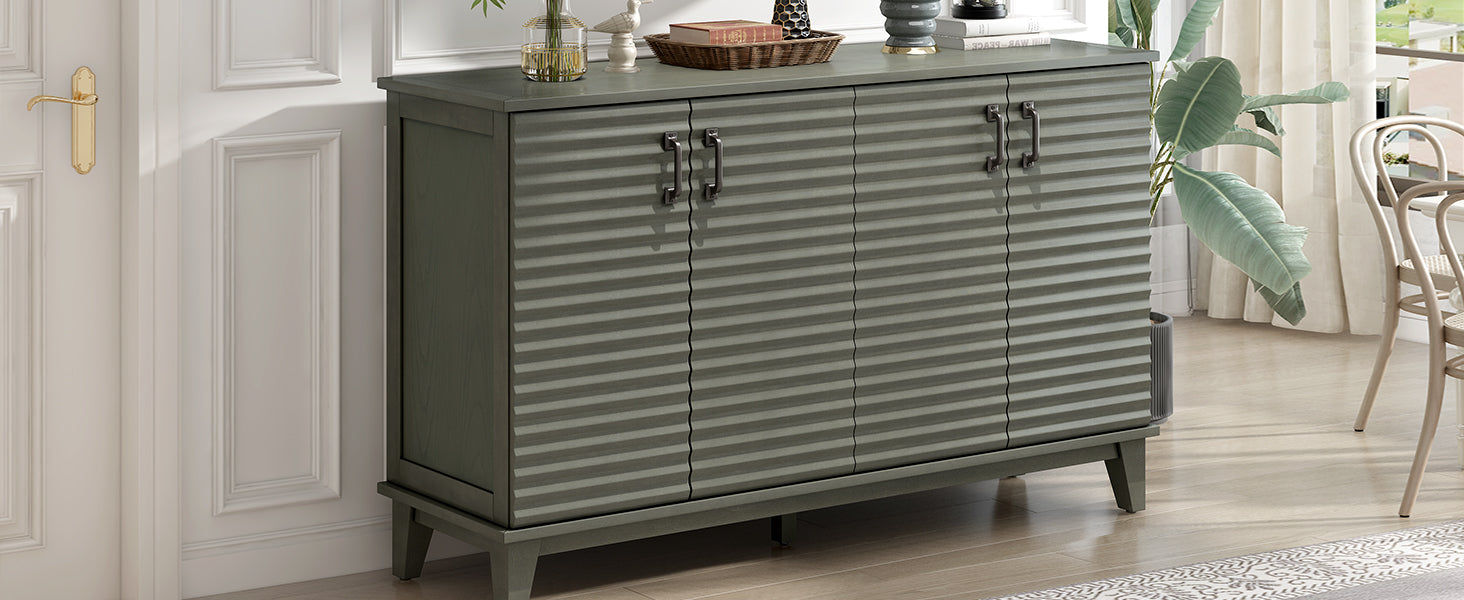Sideboard With 4 Door Large Storage Buffet With Adjustable Shelves And Metal Handles For Kitchen, Living Room, Dining Room Antique Gray Antique Gray Solid Wood Mdf
