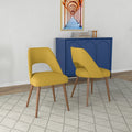 Juliana Mid Century Modern Yellow Fabric Dining Chair Set Of 2 Solid Brown,Yellow Dining Room Foam Wipe Clean Side Chair Open Back 1 Foam Fabric,Solid Wood