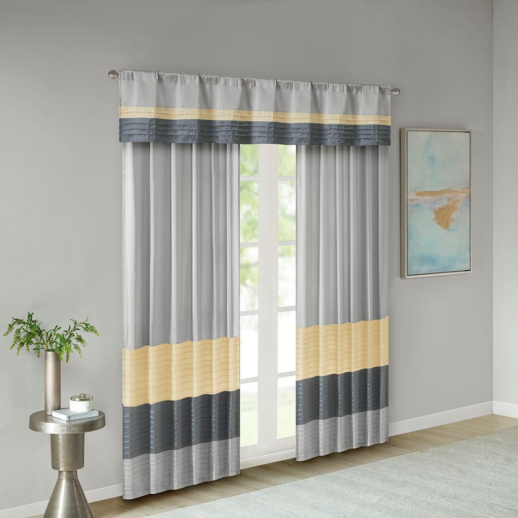 Polyoni Pintuck Curtain Panel Only 1 Pc Panel Grey Multi Silk