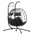 2 Persons Egg Chair With Stand Indoor Outdoor Swing Chair Patio Wicker Hanging Egg Chair Hanging Basket Chair With Stand For Bedroom Living Room Balcony Gray Steel