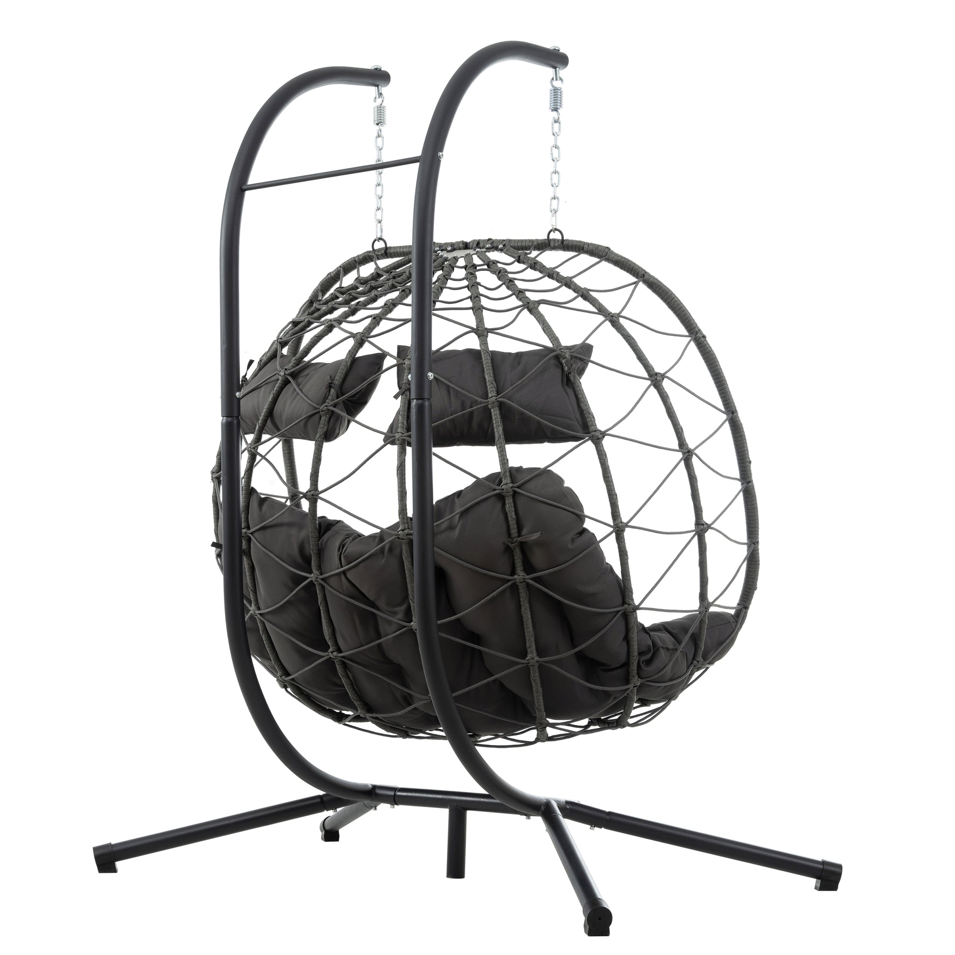 2 Persons Egg Chair With Stand Indoor Outdoor Swing Chair Patio Wicker Hanging Egg Chair Hanging Basket Chair With Stand For Bedroom Living Room Balcony Gray Steel