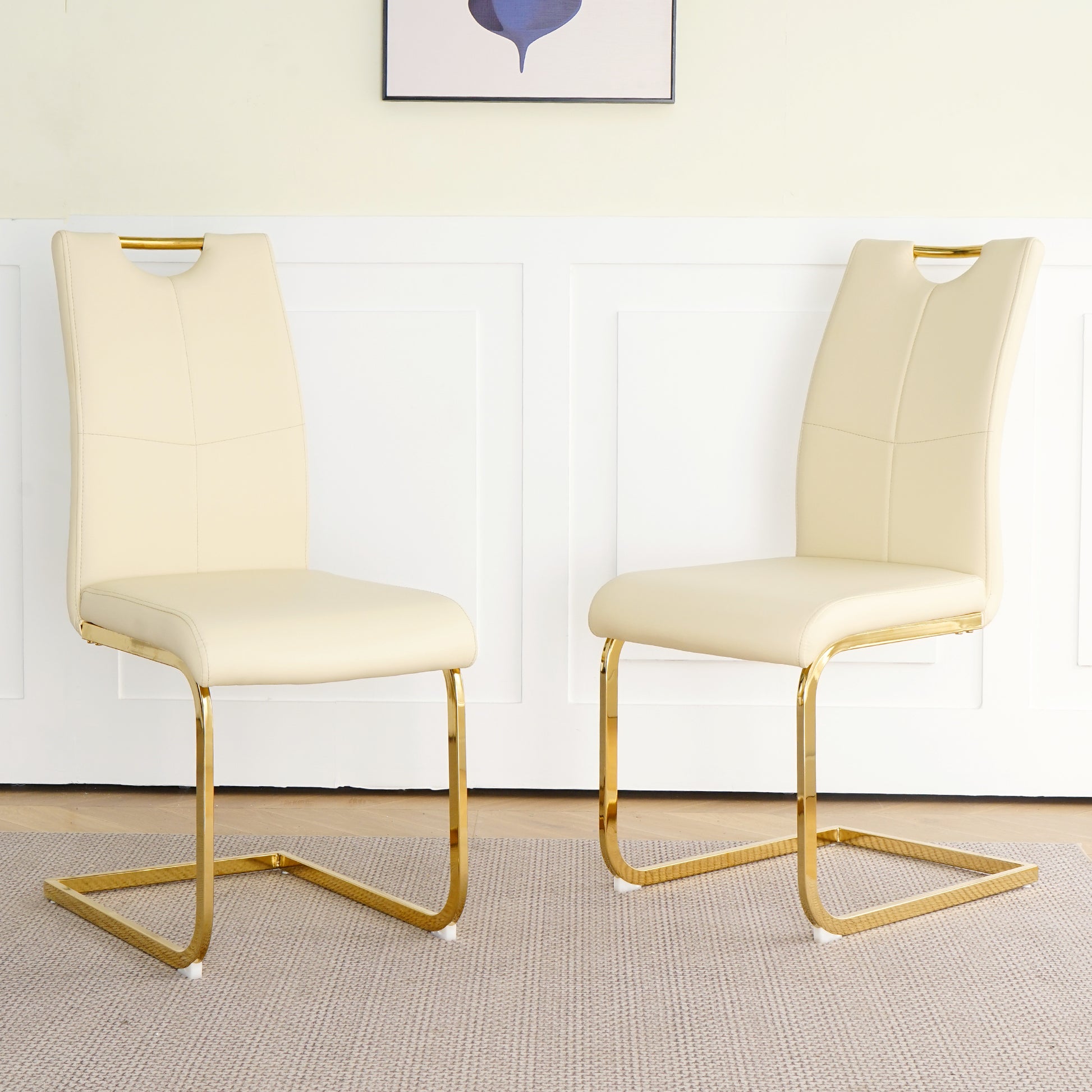 Modern Light Yellow Pu Dining Chair Living Room Chair Upholstered Chair, Gold Metal Chair Leg Design, Kitchen, Living Room, Bedroom, Dining Room Side Chair Set Of 4 Light Yellow Metal