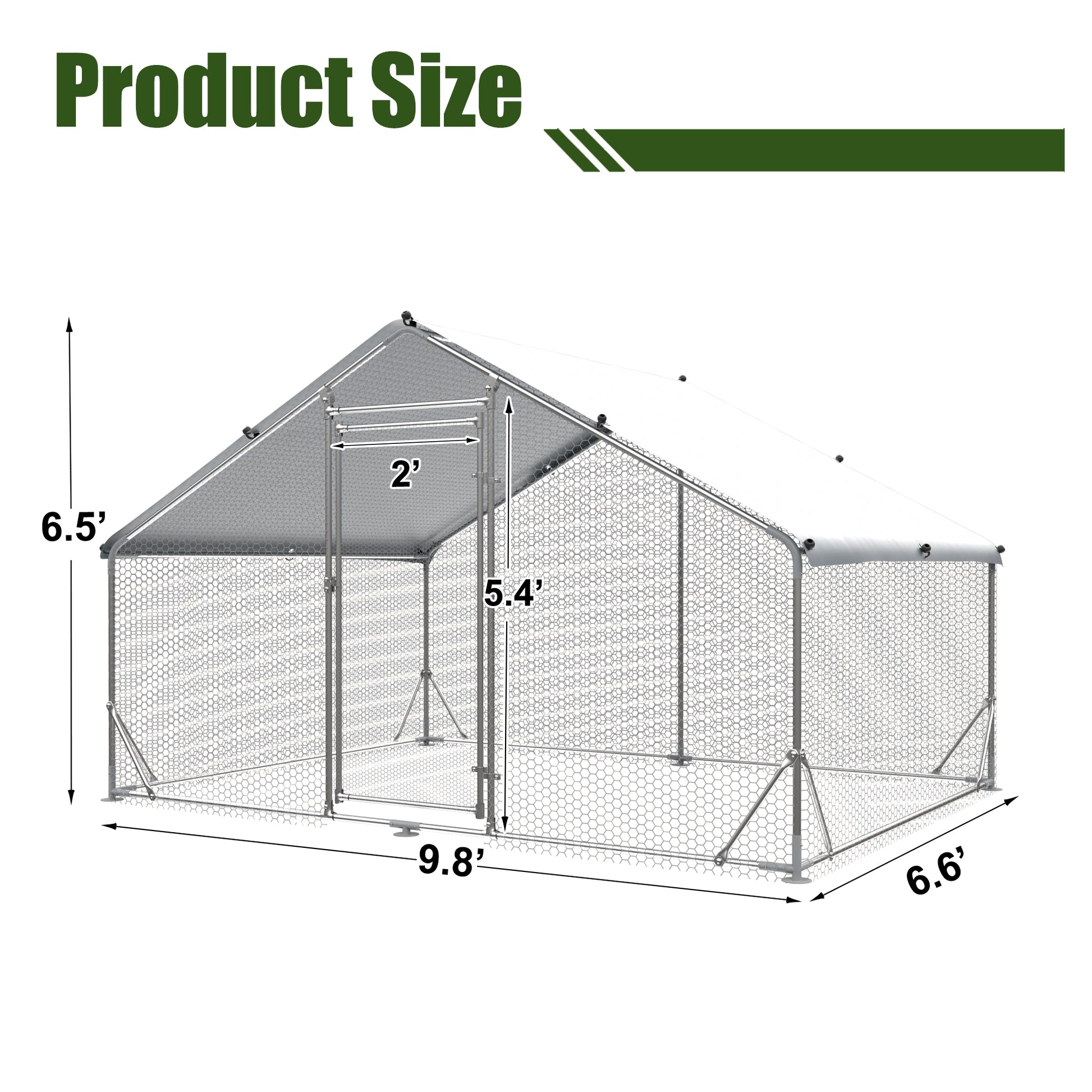 Large Metal Chicken Coop Upgrade Three Support Steel Wire Impregnated Plastic Net Cage, Oxford Cloth Silver Plated Waterproof Uv Protection, Duck Rabbit Sheep Bird Outdoor House 9.8'W X 6.6'L X 6.5'H Silver Metal