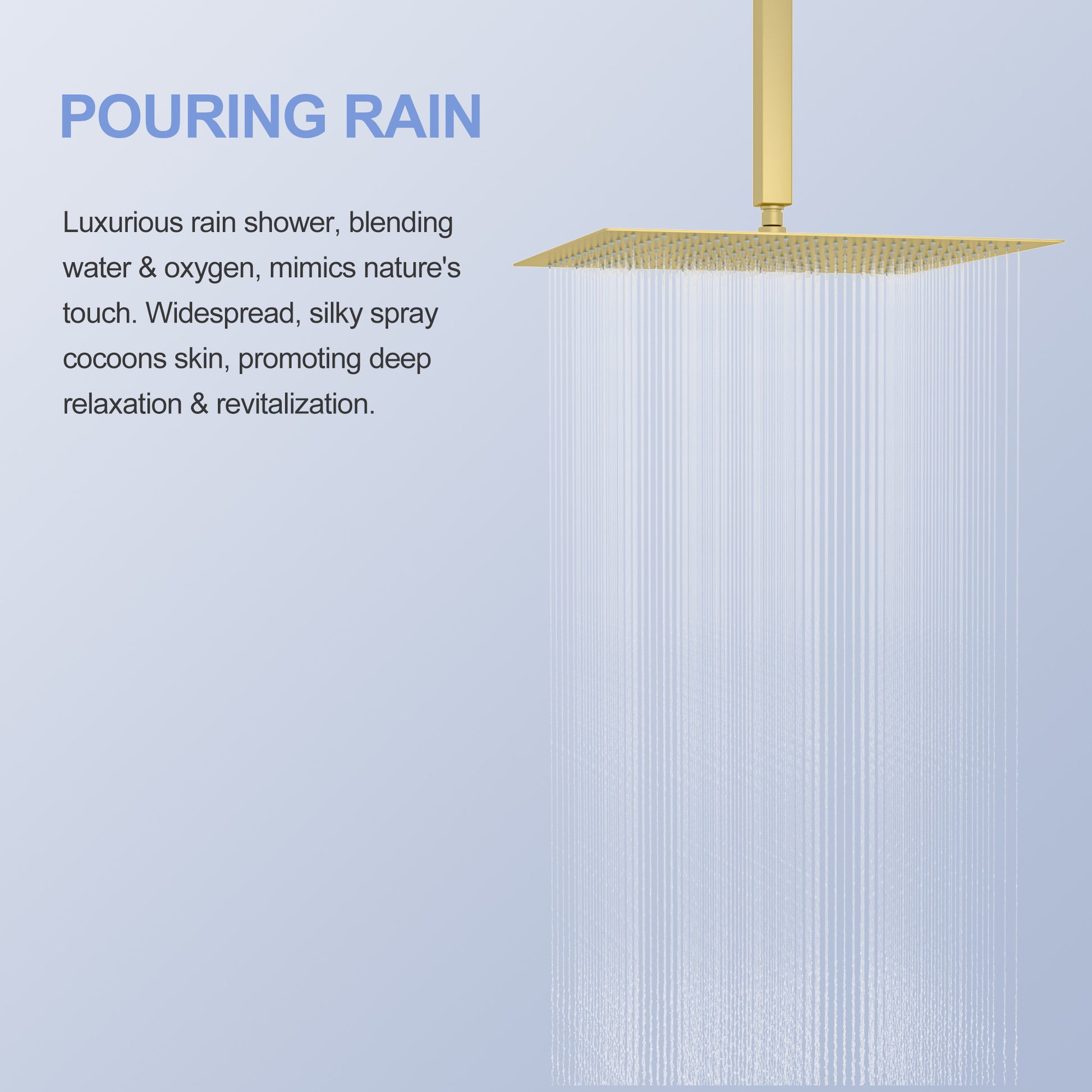 16" Square Rainfall Shower Head, Wall Ceiling Mounted, Gold Gold Stainless Steel