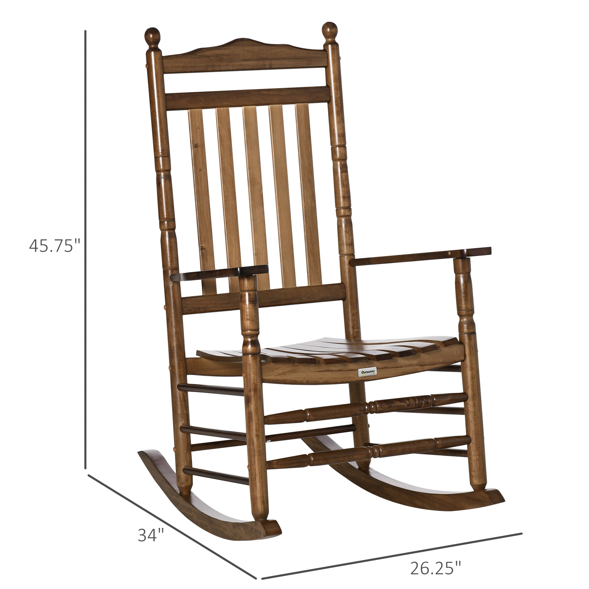 Outsunny Traditional Wooden High Back Rocking Chair For Porch, Indoor Outdoor, Brown Brown Wood